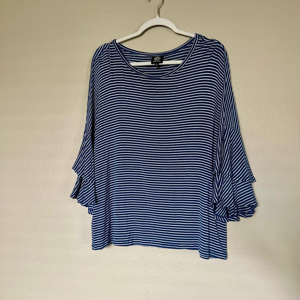 Bobeau Blue and White Bell Sleeve Blouse